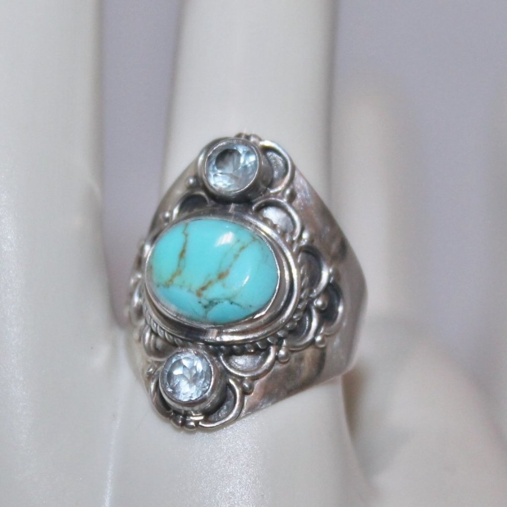 Turquoise Blue Topaz 925 Made in India Ring - Picture 4 of 11